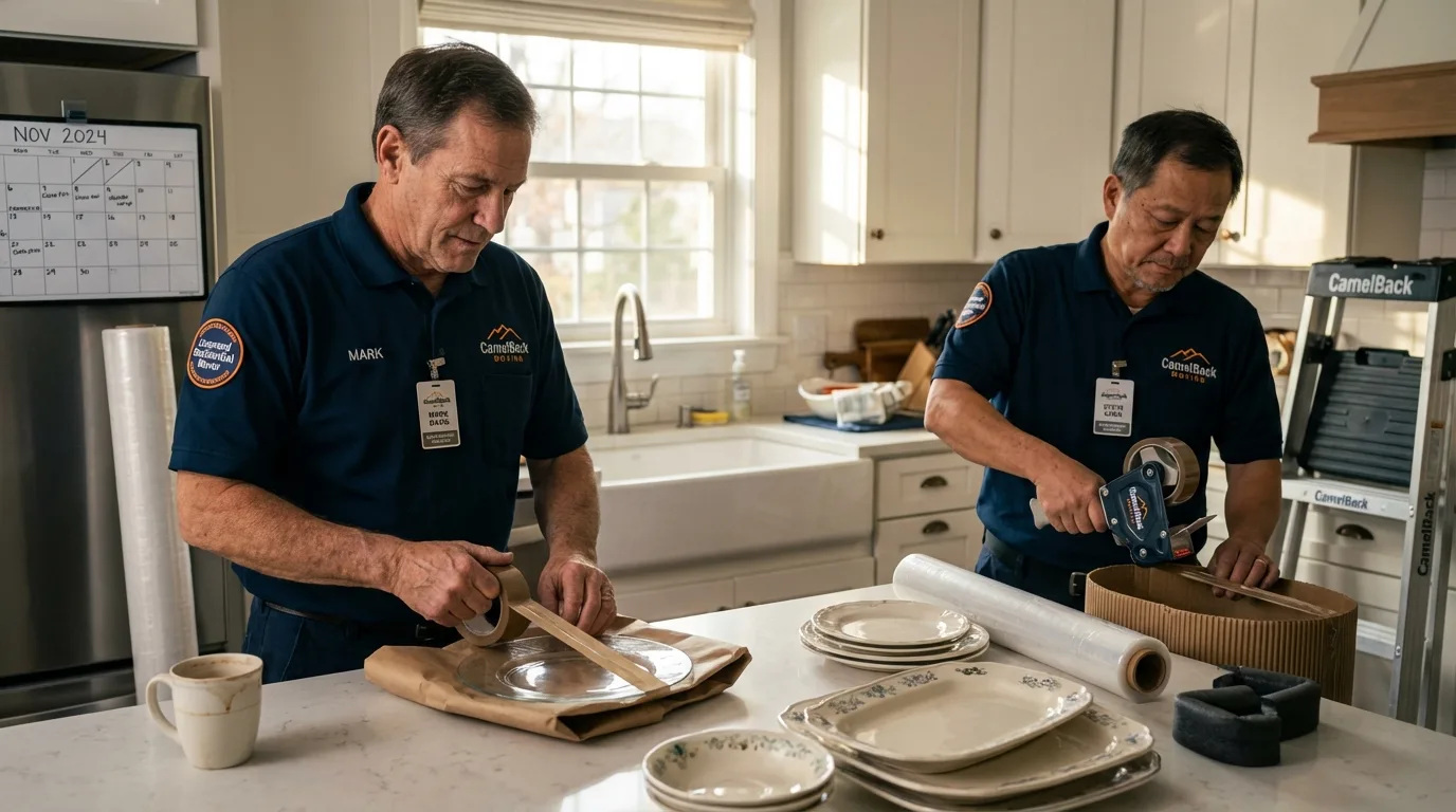 Professional crew packing kitchen dishware in Olton, TX